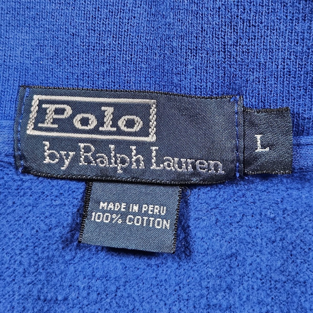 Polo Ralph Lauren Sweatshirt Mens Large Blue 1/4 Zip Pockets Cotton Pullover - Picture 4 of 12